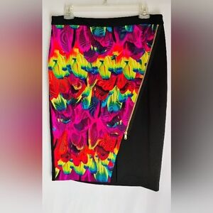 Worthington Stretchy Skirt Women's Sz 16 Colorful Zipper Closure Zipper Accent